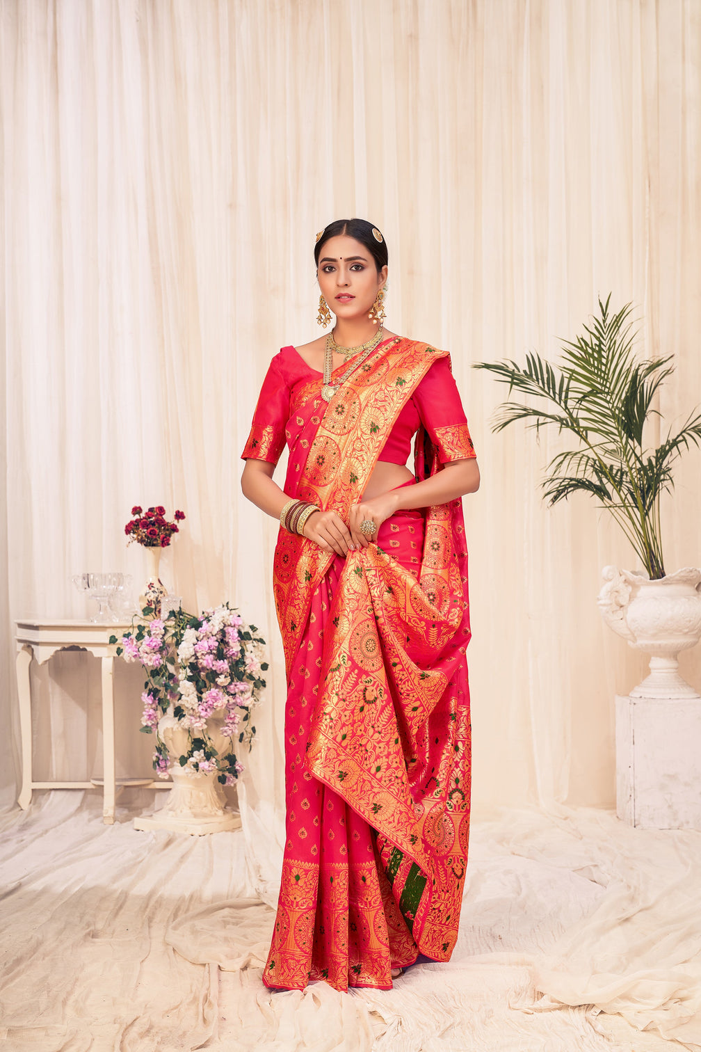 Pink Festive Wear Woven Banarasi Silk Saree