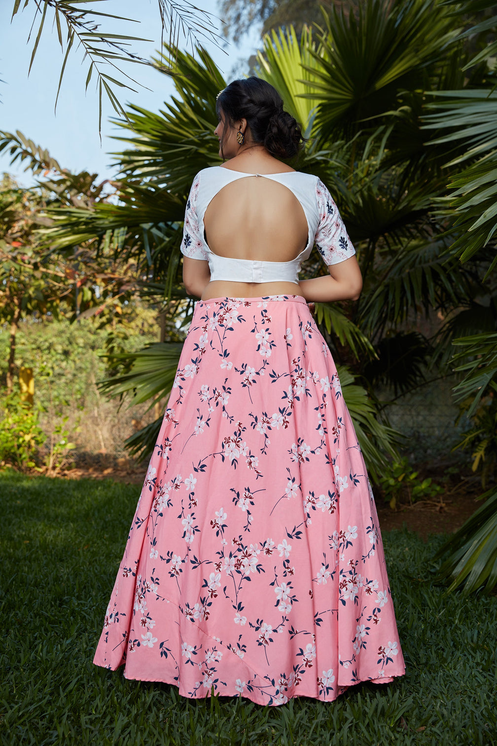 Pink Floral Crepe Party Wear Lehenga Choli With Dupatta