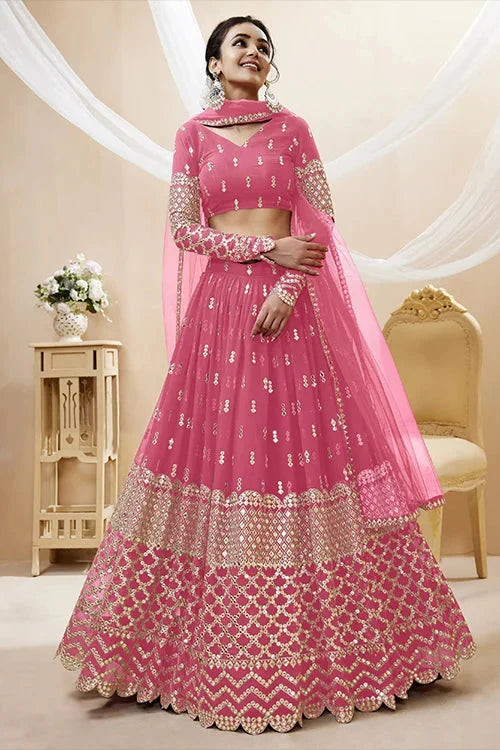 Pink Gerogette Embroidered Lehenga Choli for Women Online Collection