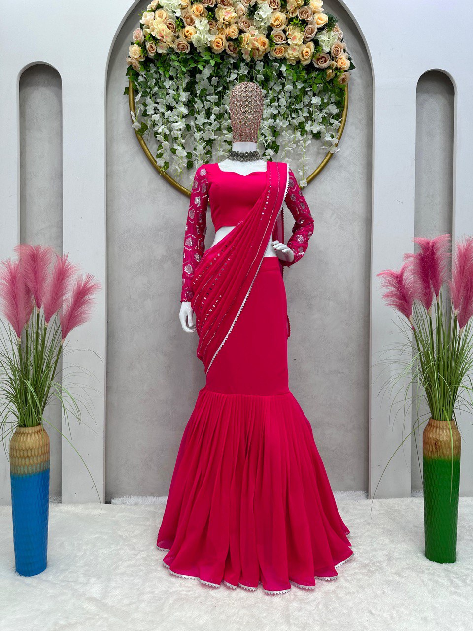 Pink Glamorous Ready-to-Wear Fox Georgette Lehenga Set