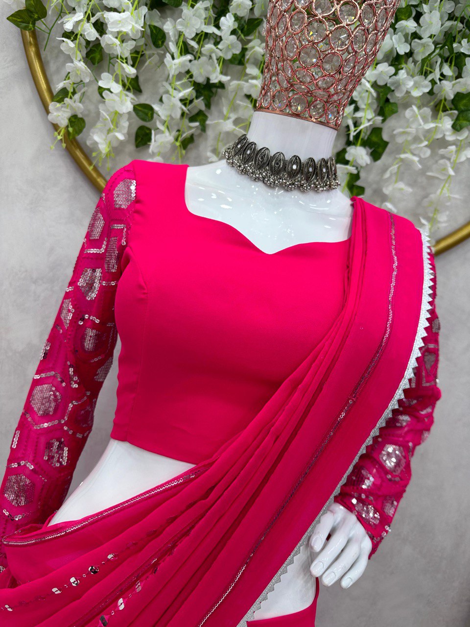 Pink Glamorous Ready-to-Wear Fox Georgette Lehenga Set