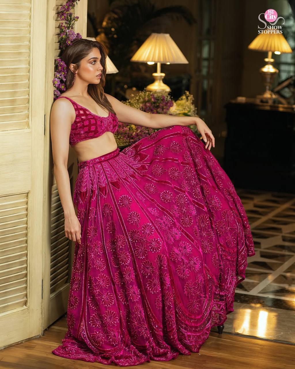 Pink Kasturi Silk Embroidered Lehenga Set with Soft Velvet Blouse & Net Dupatta – Thread, Sequins & Dori Work