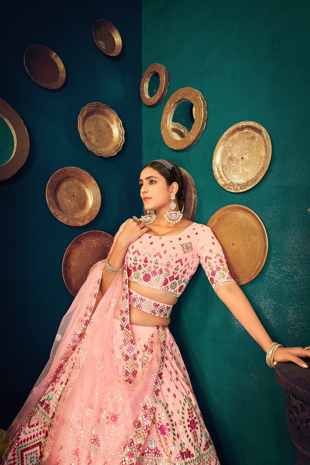 Pink Multi Thread Gotta Work Georgette Wedding Lehenga Choli