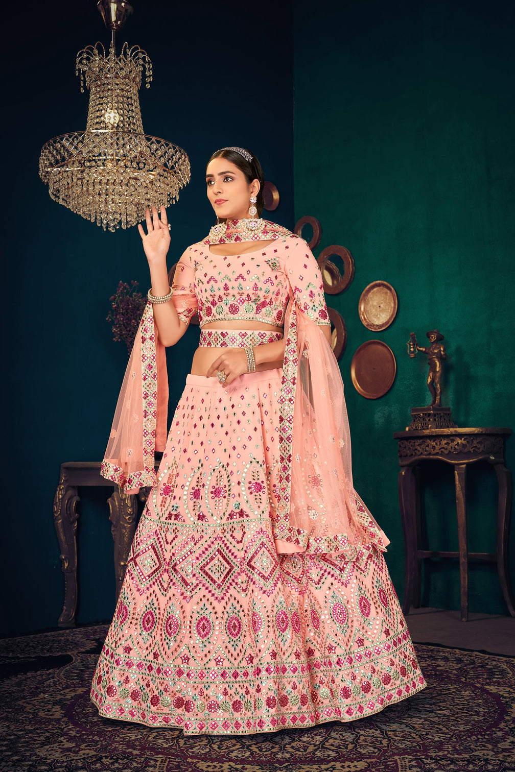 Pink Multi Thread Gotta Work Georgette Wedding Lehenga Choli