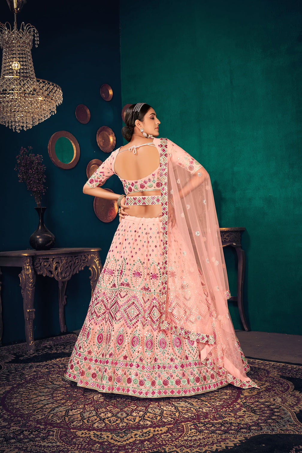 Pink Multi Thread Gotta Work Georgette Wedding Lehenga Choli