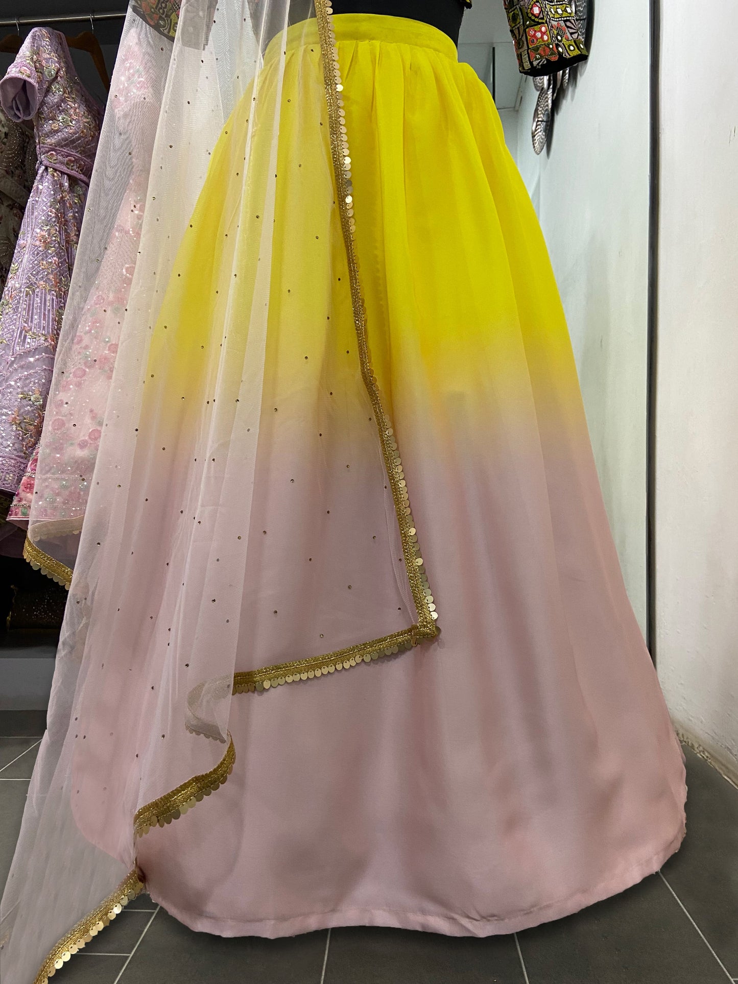 Pink N Yellow Lehenga With Heavy Work Blouse