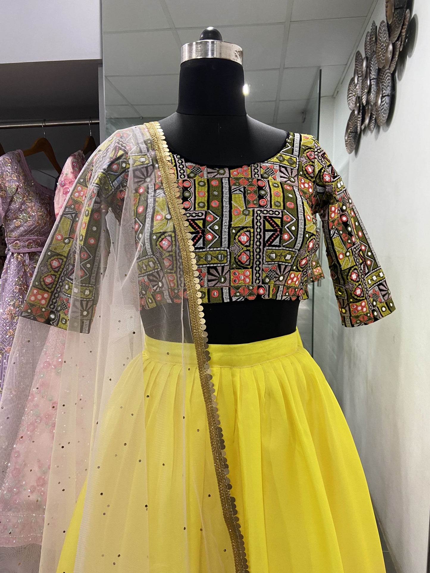 Pink N Yellow Lehenga With Heavy Work Blouse