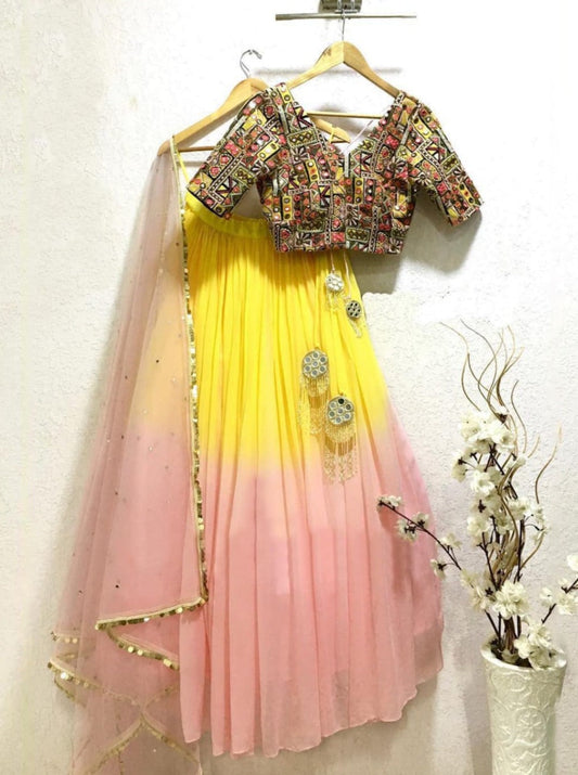 Pink N Yellow Lehenga With Heavy Work Blouse