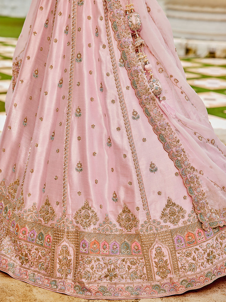 Pink Premium Silk Lehenga Choli with Viscose Organza Dupatta – Sequins, Coding & Thread Embroidery