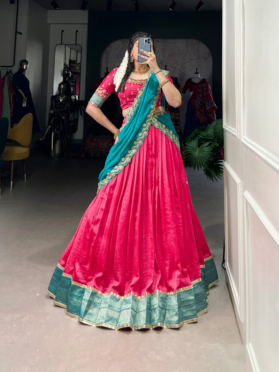 Pink Premium Vichitra Silk Lehenga Set with Zari & Sequin Detailing – 3-Piece Ensemble