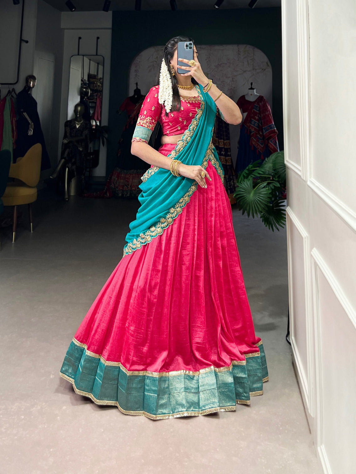 Pink Premium Vichitra Silk Lehenga Set with Zari & Sequin Detailing – 3-Piece Ensemble