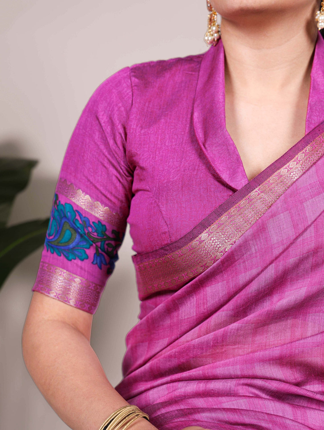 Pink Printed Chanderi Saree with Zari Weaving Work | Polyester Viscose