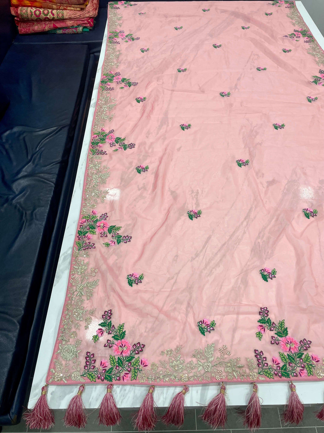 Pink Saree In Organza Silk With Resham And Zari Work