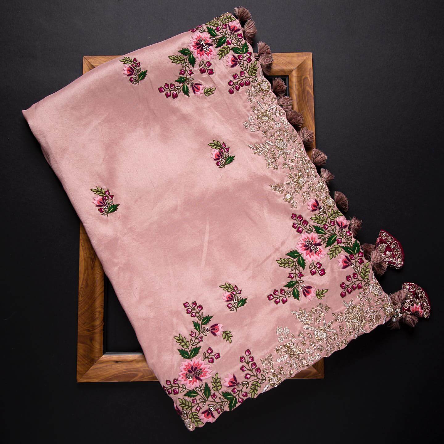 Pink Saree In Organza Silk With Resham And Zari Work