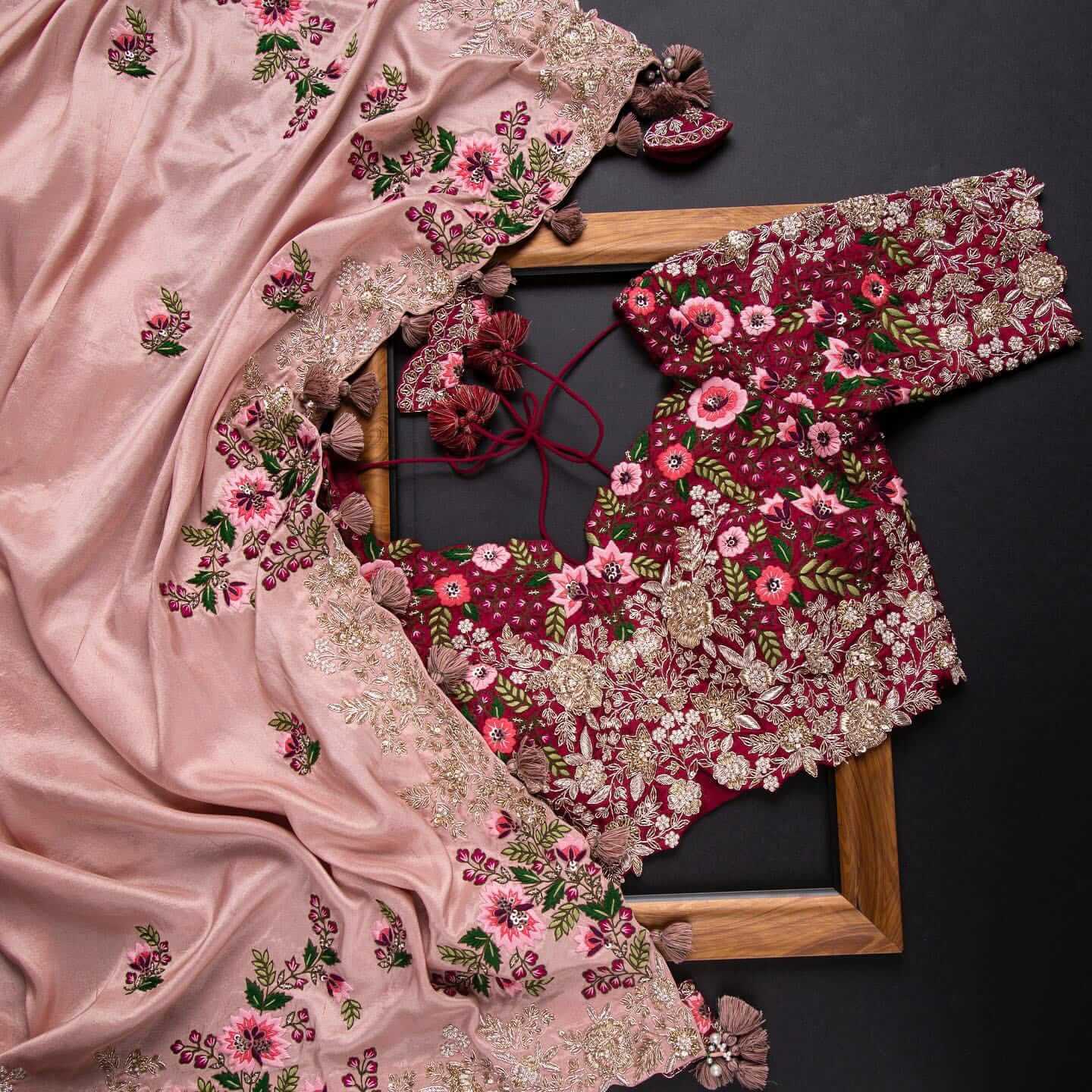 Pink Saree In Organza Silk With Resham And Zari Work