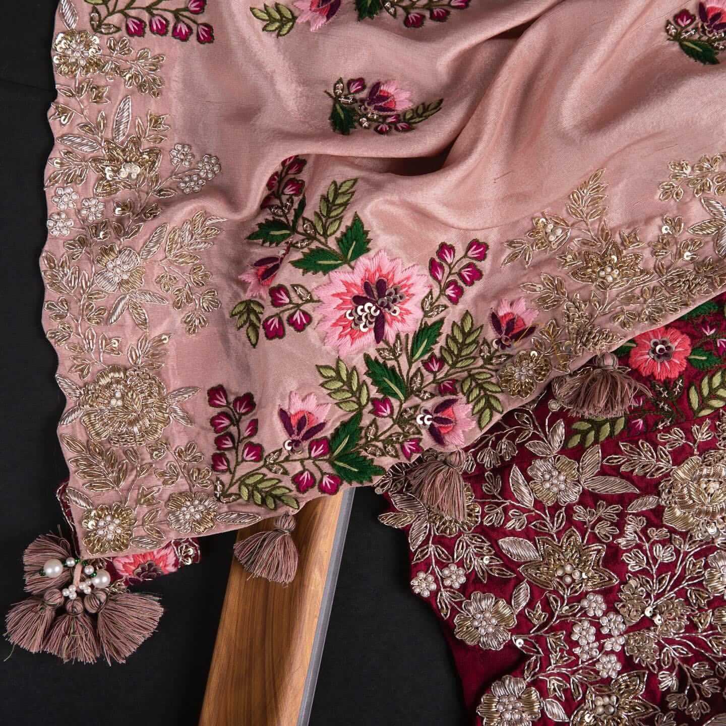 Pink Saree In Organza Silk With Resham And Zari Work