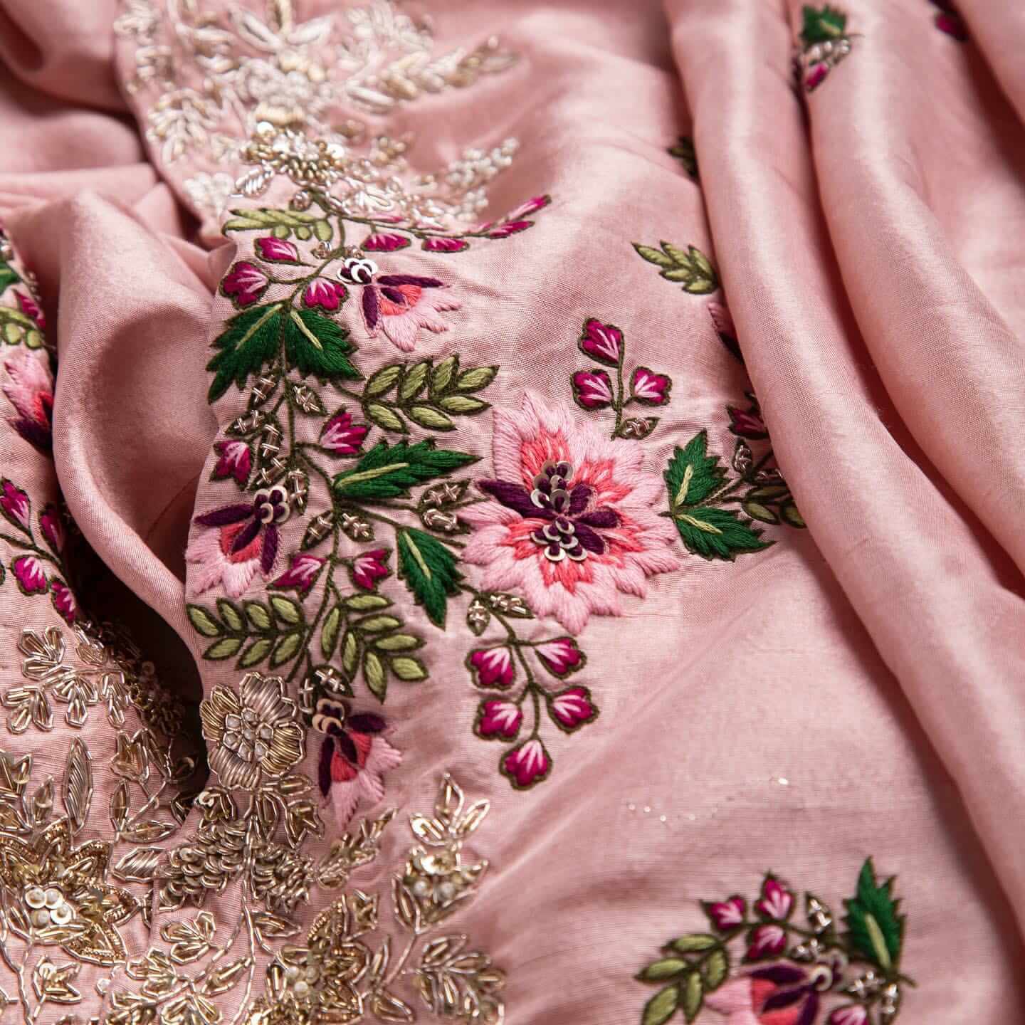 Pink Saree In Organza Silk With Resham And Zari Work