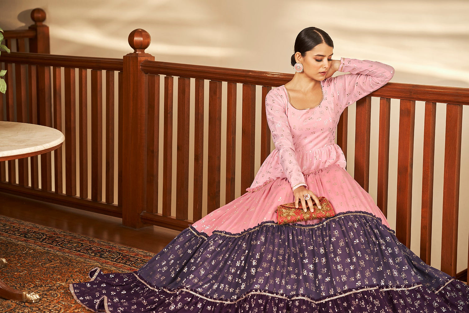 Pink Semi Stitched Georgette Foil Print Long Gown