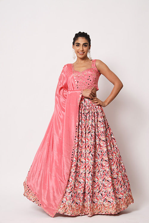 Pink Art Silk Sequence Embroidered Work Lehenga Choli
