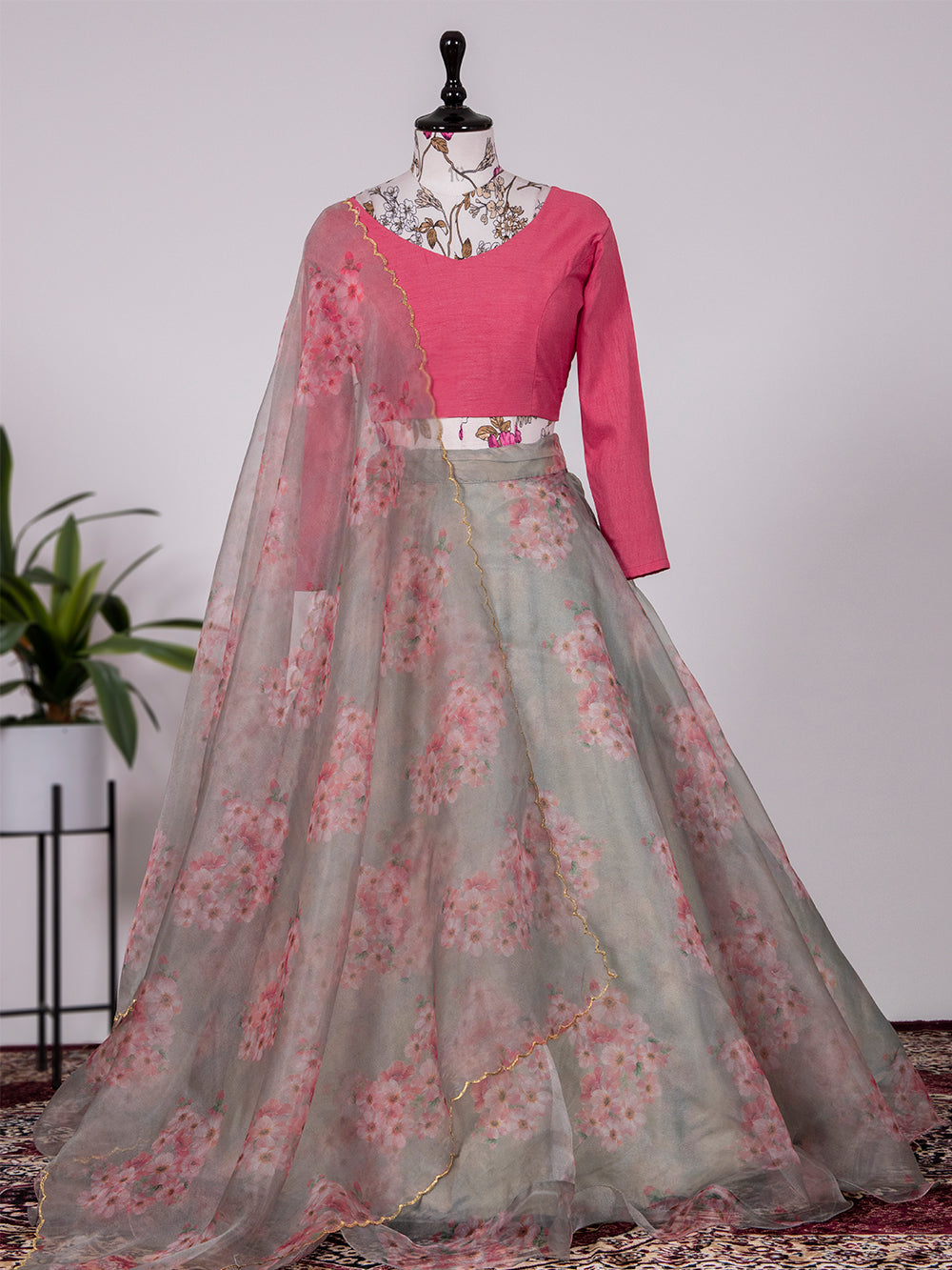 Pista Color Digital Floral Print Organza Lehenga Choli