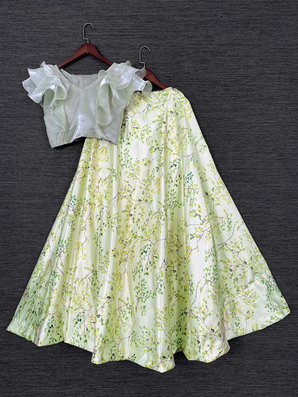 Pista Color Digital Floral Printed Heavy Dull Satin Lehenga With Varisa Silk Choli