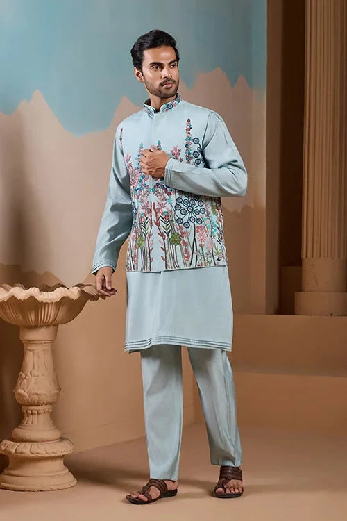 Unique Pista Color Koti Kurta Set for Men’s Style