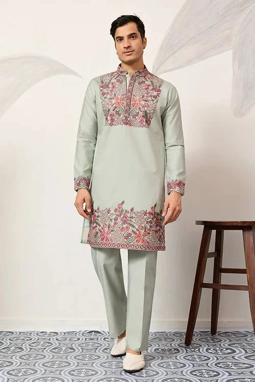 Pista Green Kurta Pant Set for Wedding & Festive Wear
