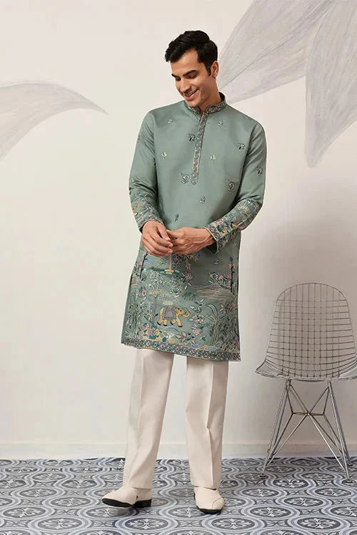 Stylish Pista Mens Wear Kurta for Wedding Occasions