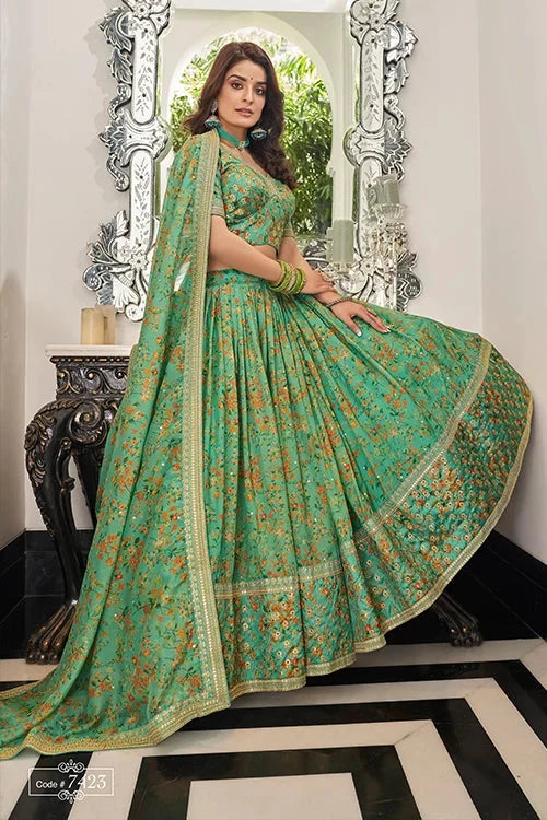 Pista Organza With Embroidery party Wear Lehenga Choli With Dupatta