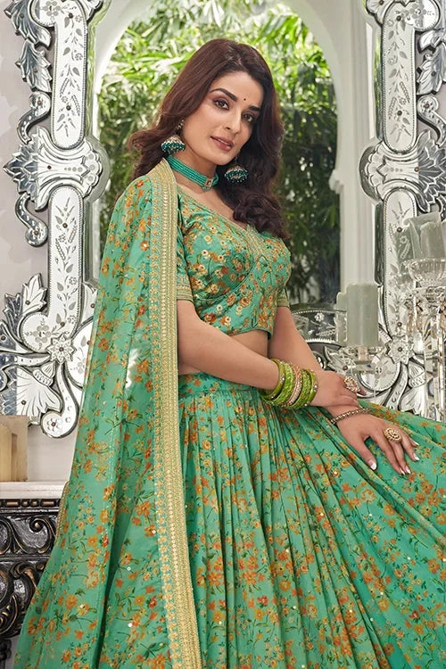 Pista Organza With Embroidery party Wear Lehenga Choli With Dupatta