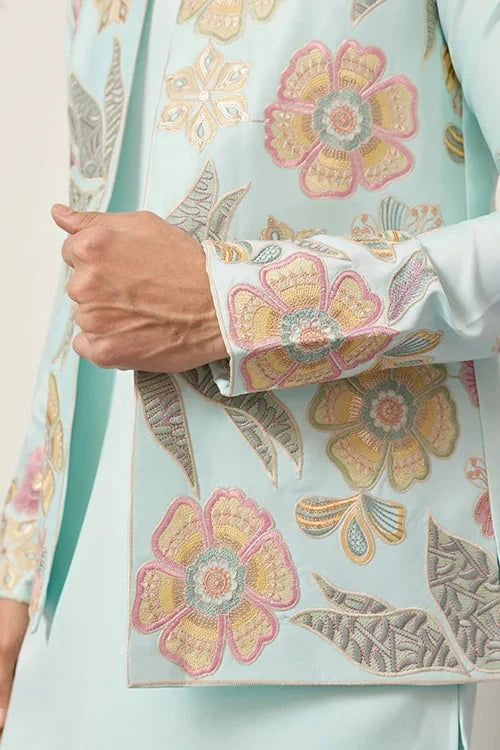 Luxury Wedding & Carnival Wear Pista Green Koti Kurta for Men