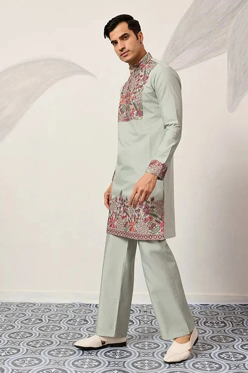 Pista Green Kurta Pant Set for Wedding & Festive Wear