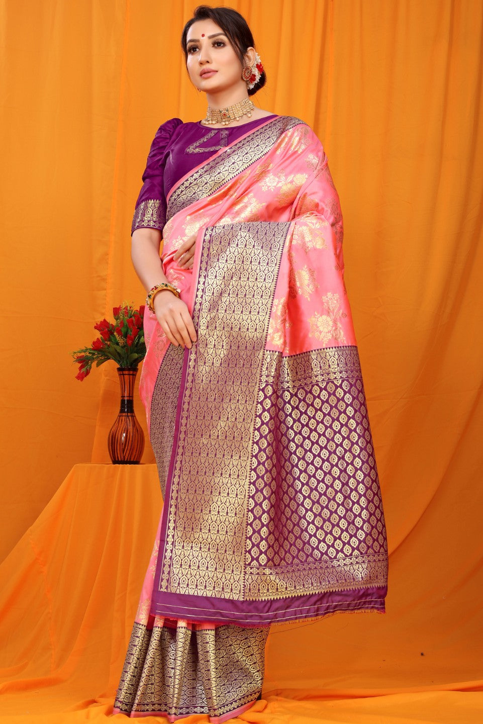 Scrumptious Baby Pink Kanjivaram Silk With Alluring Blouse Piece