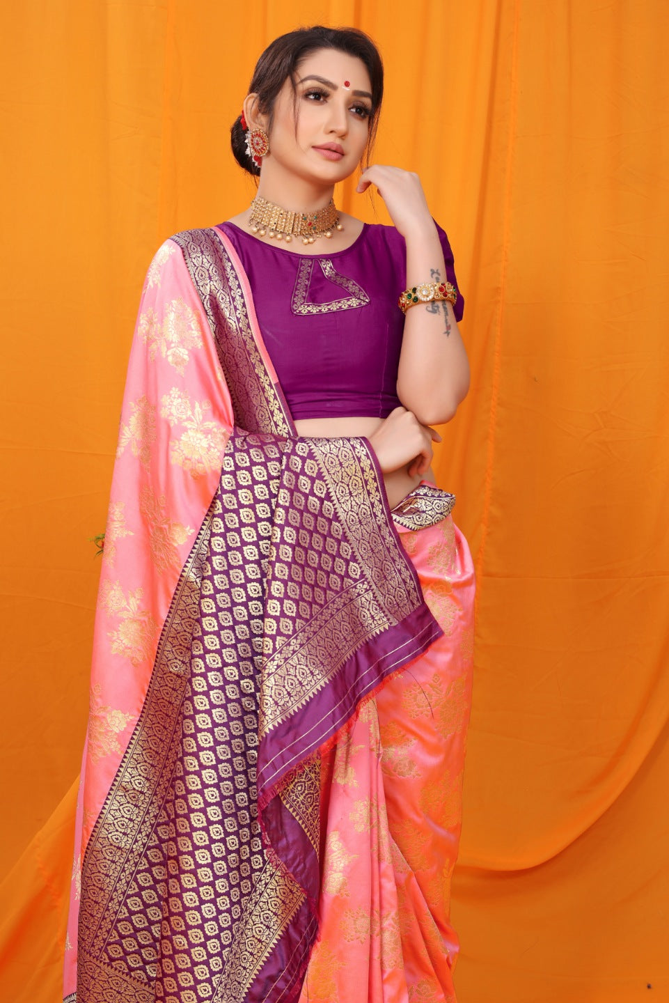 Scrumptious Baby Pink Kanjivaram Silk With Alluring Blouse Piece