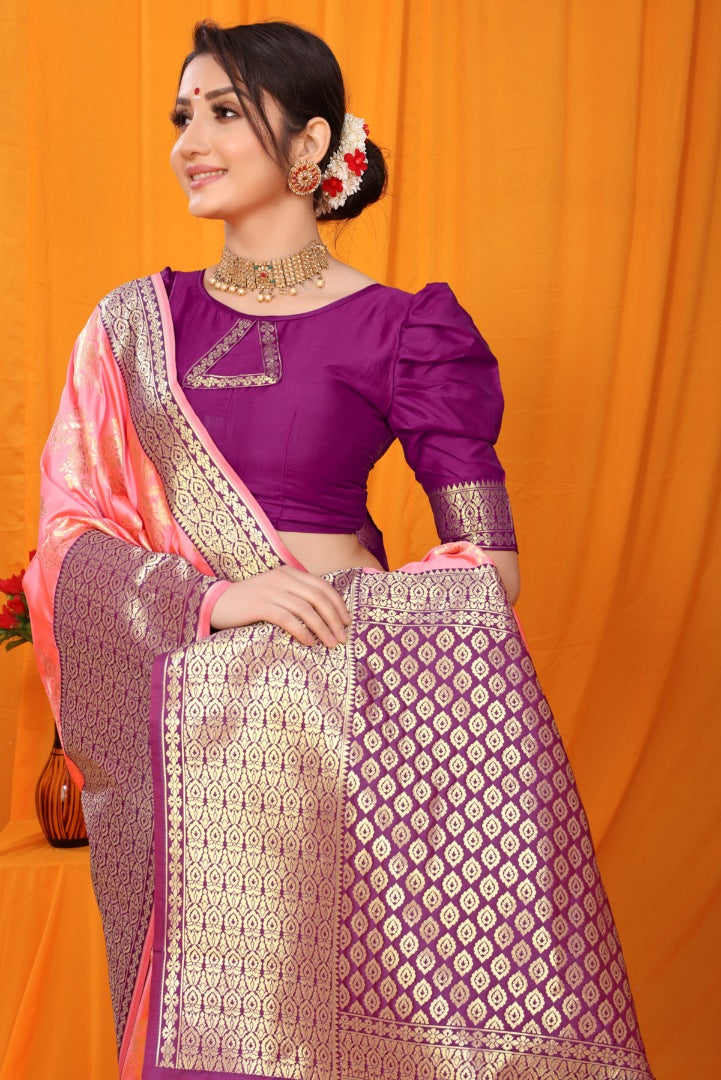 Scrumptious Baby Pink Kanjivaram Silk With Alluring Blouse Piece