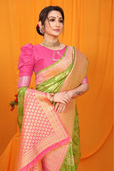 Enchanting Green Kanjivaram Silk With Alluring Blouse Piece