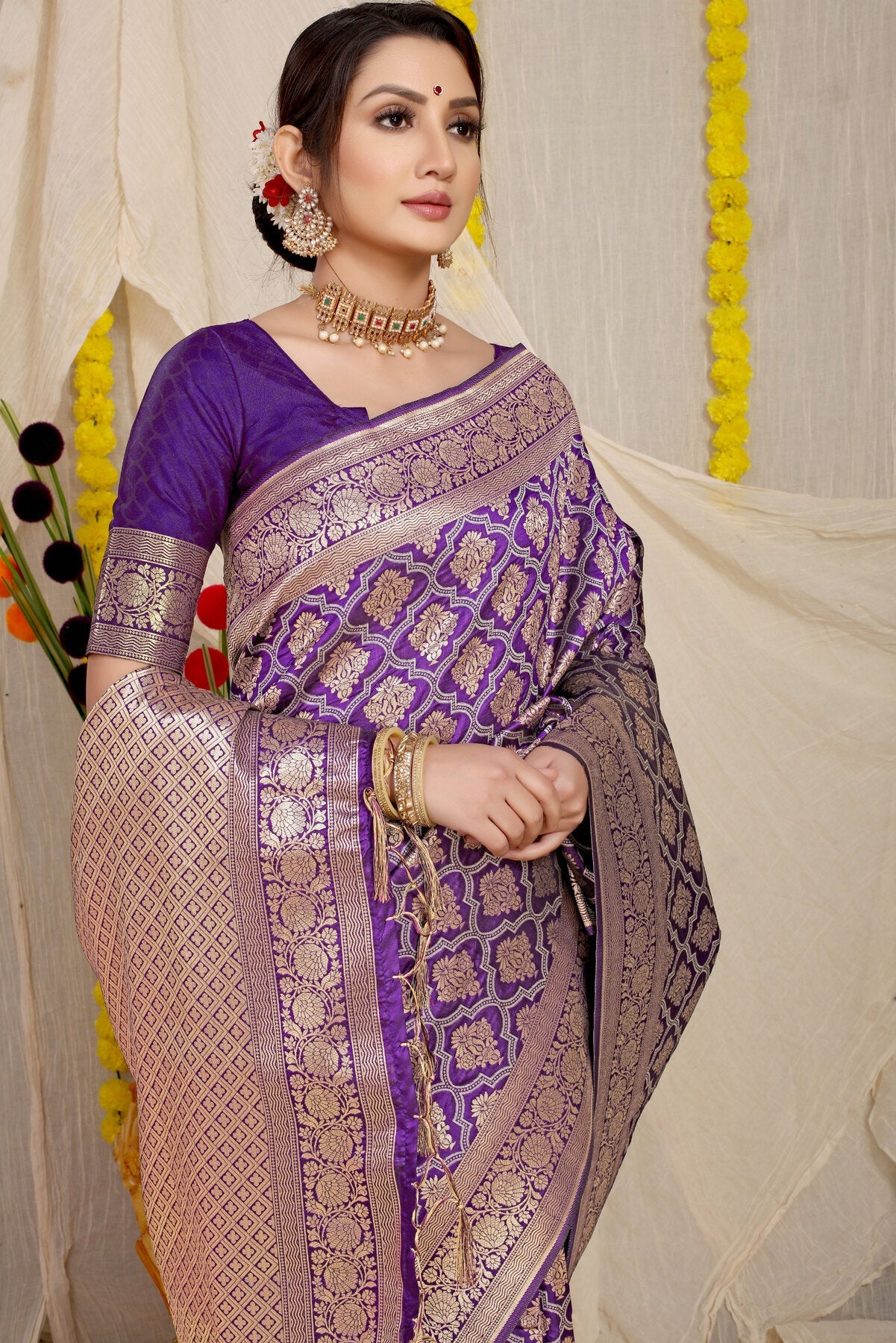 Lassitude Purple Kanjivaram Silk With Lagniappe Blouse Piece