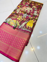 Enchanting Purple Kalamkari Printed Saree With Denouement Blouse Piece