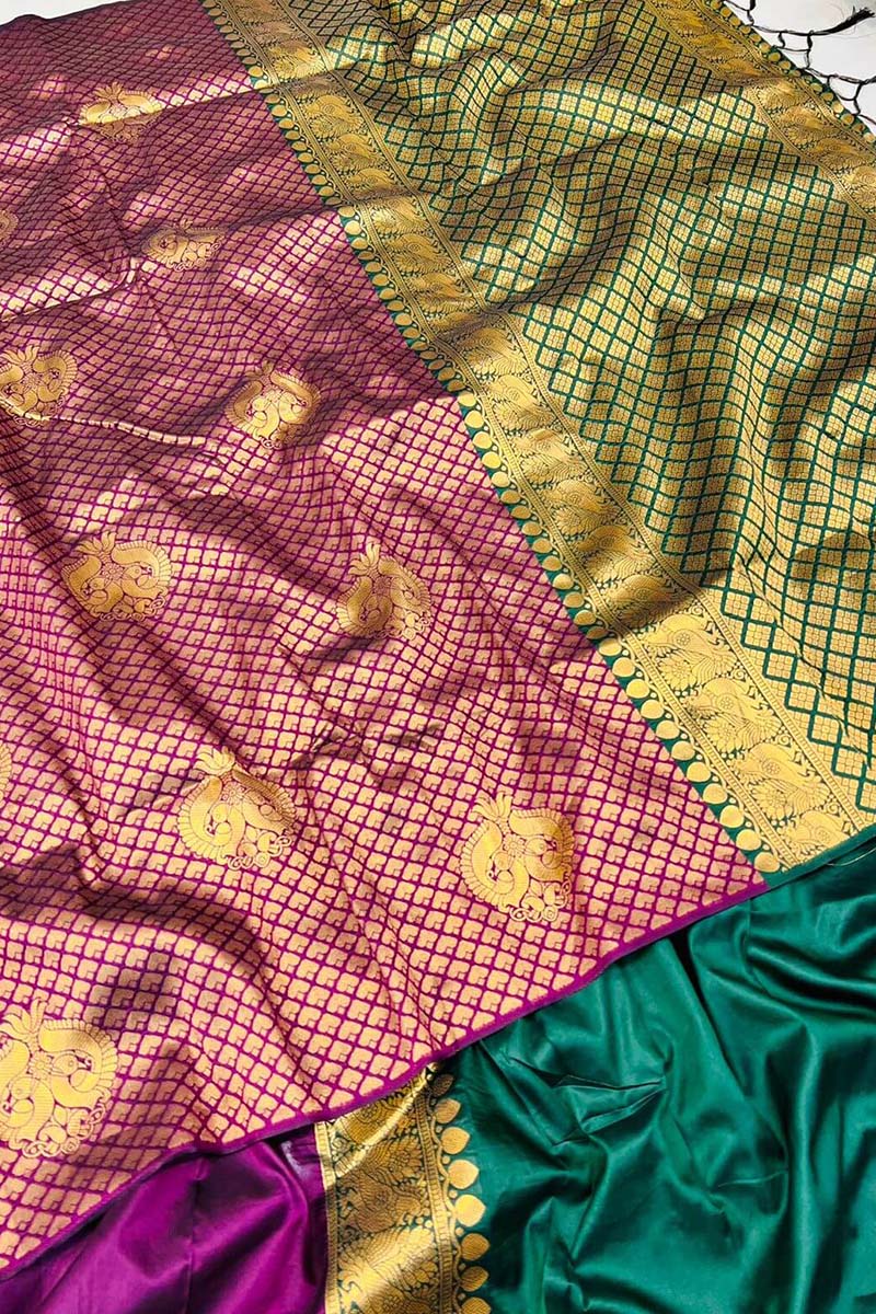 Excellent Wine Soft Silk Saree With Incredible Blouse Piece