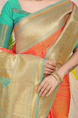 Appealing Peach Banarasi Silk Saree With Forbearance Blouse Piece
