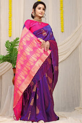 Adorning Purple Banarasi Silk With Snappy Blouse Piece