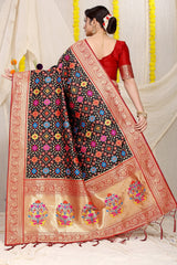 Attractive Black Soft Patola Silk Saree with Demanding Blouse Piece