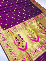 Alluring Wine Paithani Silk Saree With Ethnic Blouse Piece