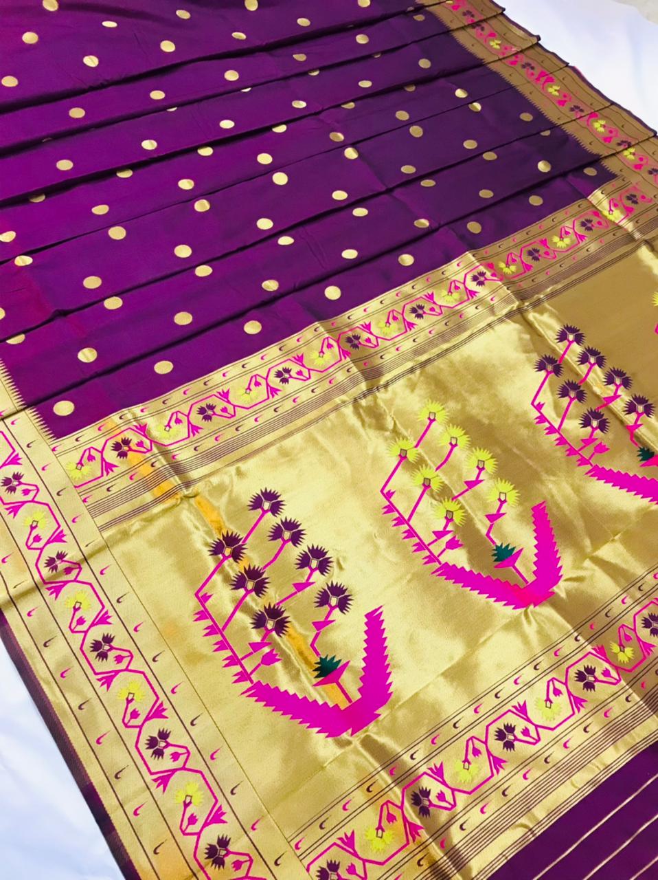 Alluring Wine Paithani Silk Saree With Ethnic Blouse Piece