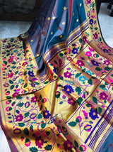 An insanely Grey Paithani Silk Saree With Sizzling Blouse Piece