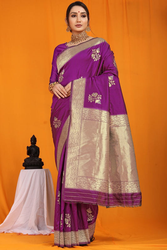 Sensational Purple Kanjivaram Silk With Arresting Blouse Piece