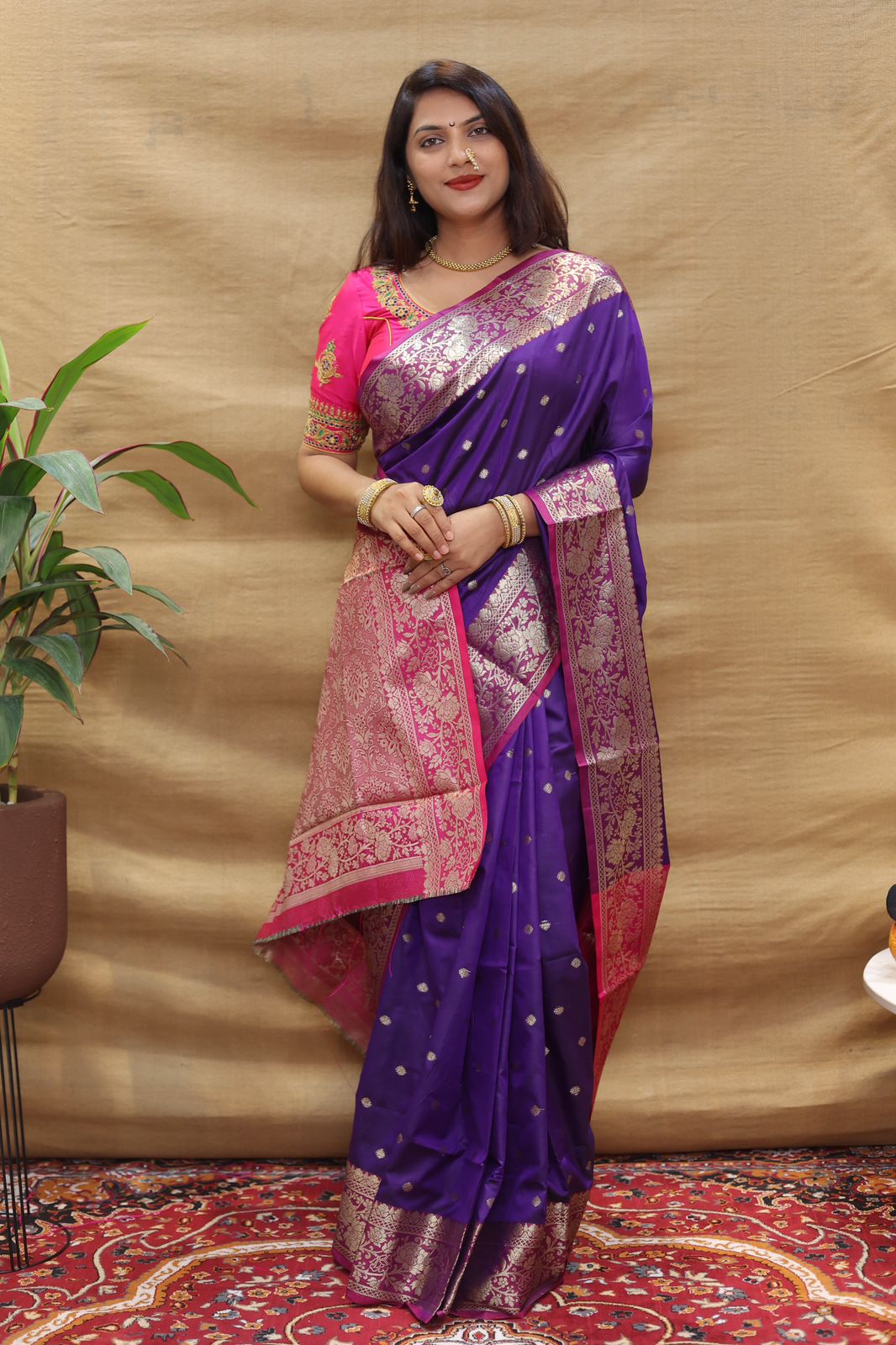 Glorious Purple Soft Banarasi Silk Saree With Elegant Blouse Piece