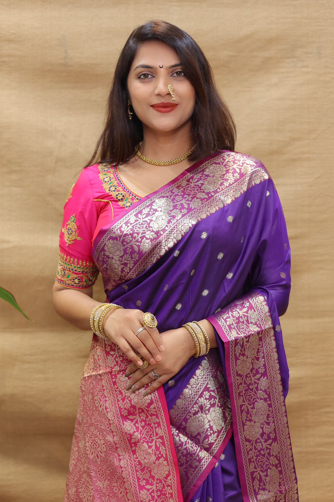 Glorious Purple Soft Banarasi Silk Saree With Elegant Blouse Piece