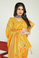 Alluring Yellow Linen Silk Saree With Skinny Blouse Piece