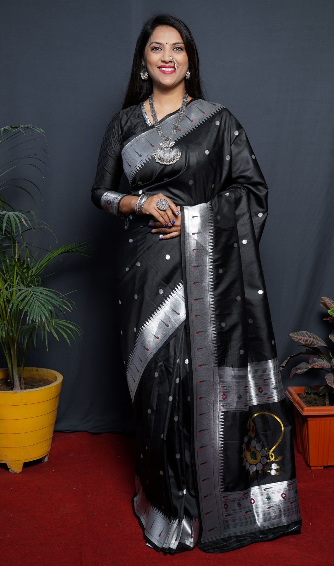 Enticing Black Paithani Silk Saree With Angelic Blouse Piece
